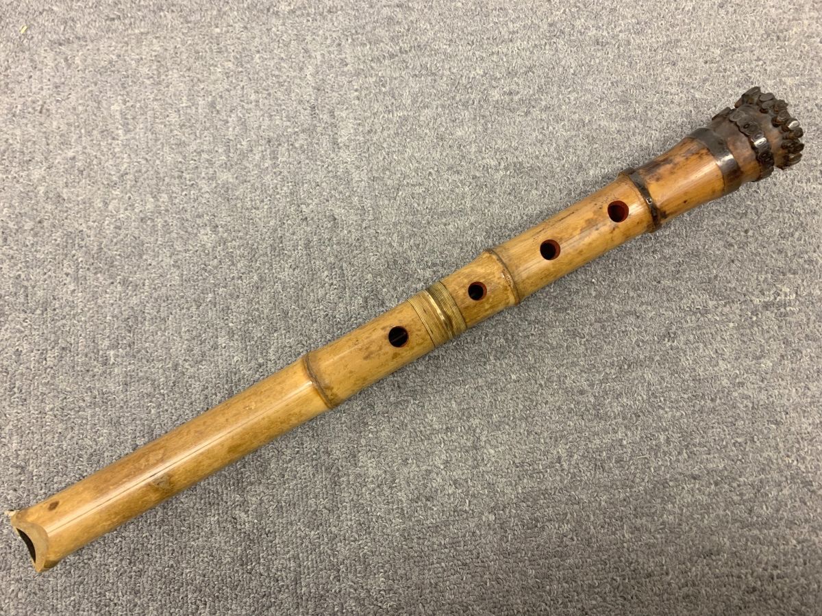 E056-I34-1615 尺八 和楽器 真山作 都山流 金一線藤巻 二本継 全長約48.5cm ケース付き ⑥