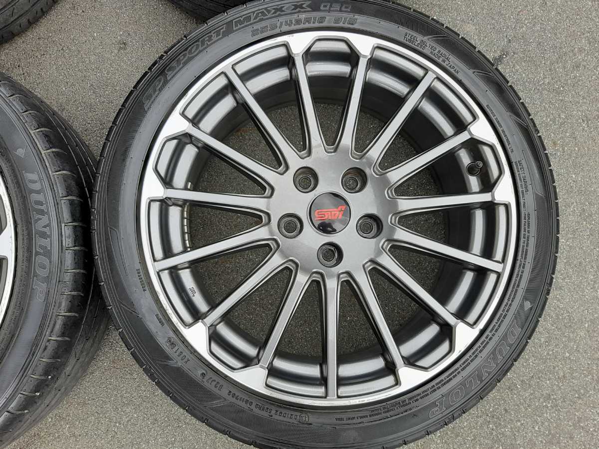 【希少】スバル レヴォーグ STIスポーツ 純正 ホイールタイヤ 4本　2018年ダンロップSPスポーツMAXX　225/45R18 4本 夏タイヤ 7.5J 114.3