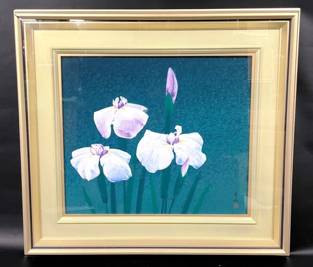 花菖蒲」 Yahoo!オークション 真作」日本美術院 大矢 紀 日本画 8号