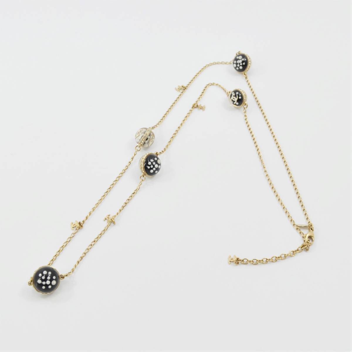 S 1円スタート CHANEL シャネル ココマーク ラインストーン ボール型チャーム ネックレス ロングチェーン 10C ゴールド GP シャネル ココマーク CHANEL スター ライン Gonz