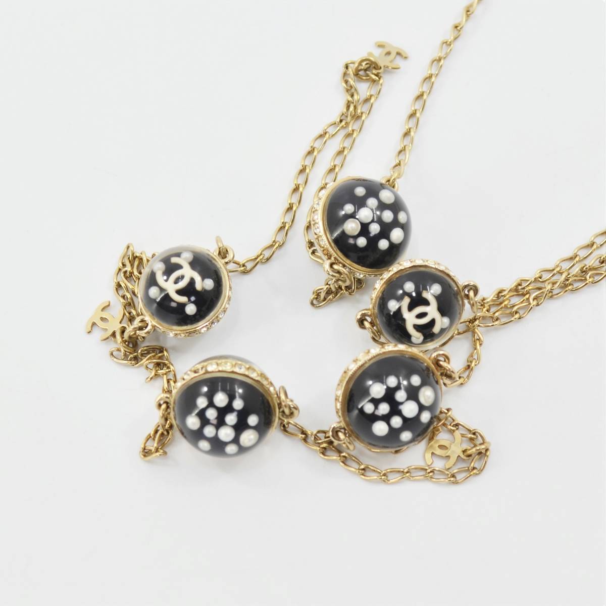 S 1円スタート CHANEL シャネル ココマーク ラインストーン ボール型チャーム ネックレス ロングチェーン 10C ゴールド GP シャネル ココマーク CHANEL スター ライン Gonz