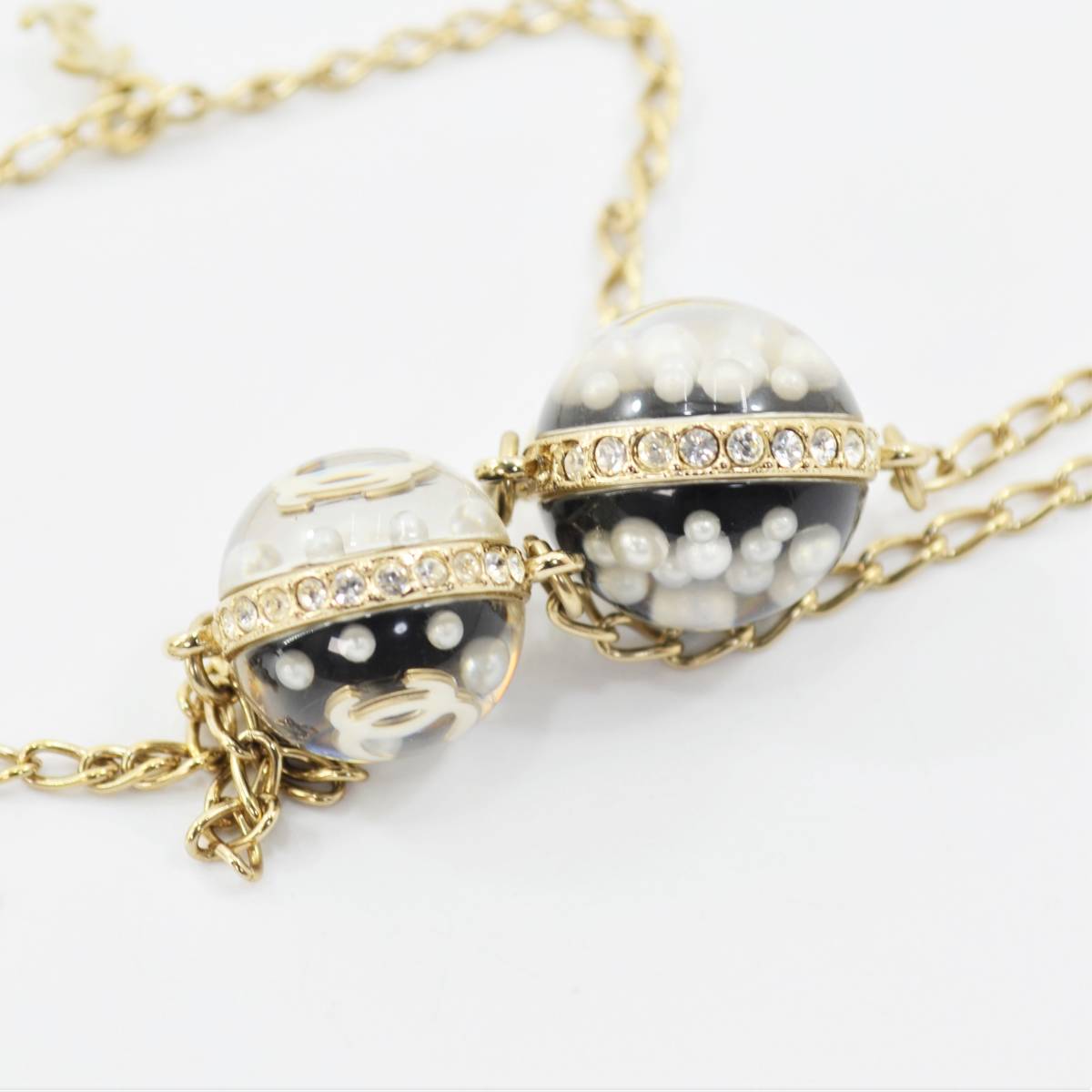 S 1円スタート CHANEL シャネル ココマーク ラインストーン ボール型チャーム ネックレス ロングチェーン 10C ゴールド GP シャネル ココマーク CHANEL スター ライン Gonz