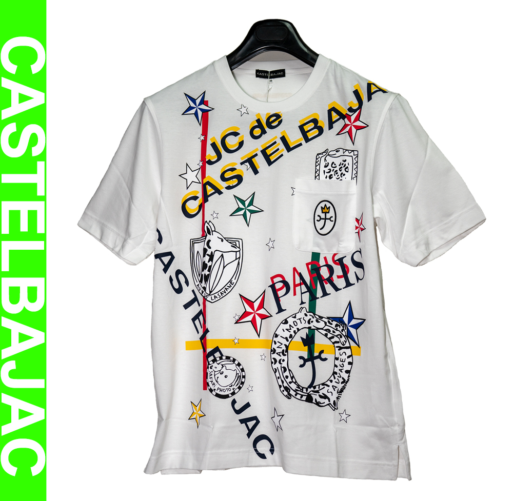 メンズ tシャツ レディース ワンフォークロージング 発泡バックプリント ポップイラスト popプリントtシャツの通販 メンズ半袖Tシャツ 白(L) カステル トップス カットソー ☆送料無料☆特価☆POPイラスト大柄 クルーネックビッグシルエットロンT 1111clothing 程