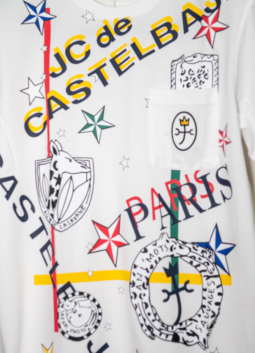 メンズ tシャツ レディース ワンフォークロージング 発泡バックプリント ポップイラスト popプリントtシャツの通販 メンズ半袖Tシャツ 白(L) カステル トップス カットソー ☆送料無料☆特価☆POPイラスト大柄 クルーネックビッグシルエットロンT 1111clothing 程
