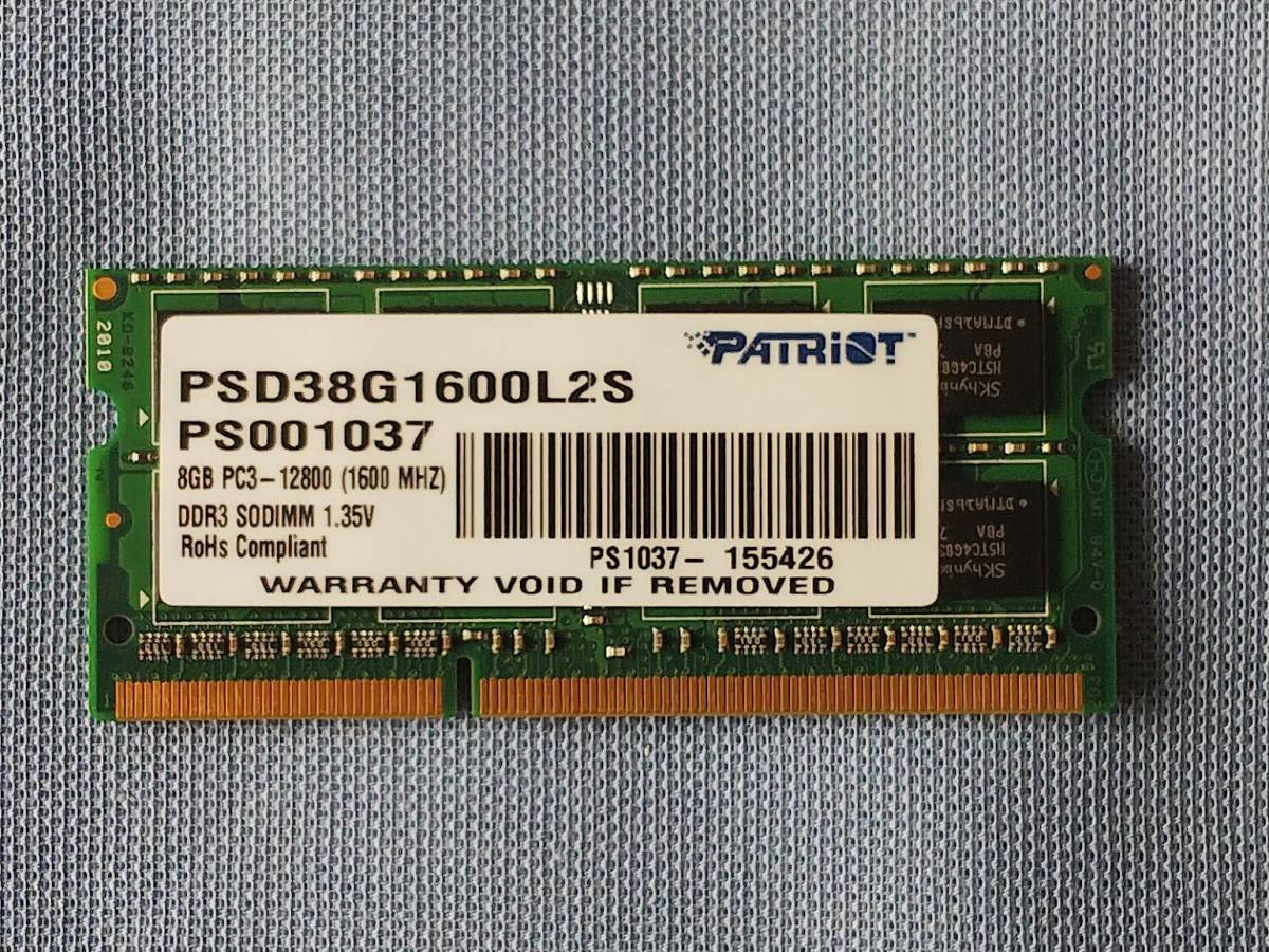  Patriot Memory PC3-12800 DDR3 8GB &times;1枚 ノートパソコン用 作動品(8GB)｜売買されたオークション情報、yahooの商品情報をアーカイブ公開 - オークファン DIMM