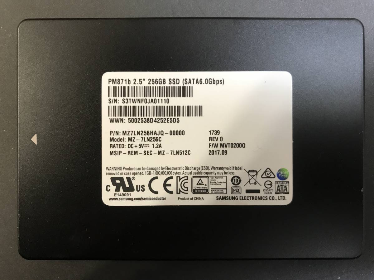 中古 Crystal Disk Info:正常 SSD SAMSUNG SSD PM871b 7mm 2.5inch