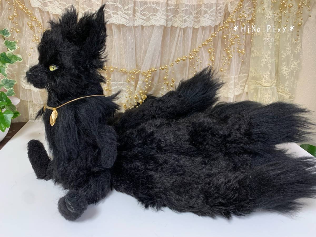 HiNo Pixy§ 黒 九尾狐 §キツネ きつね ぬいぐるみ 架空動物(体長10cm
