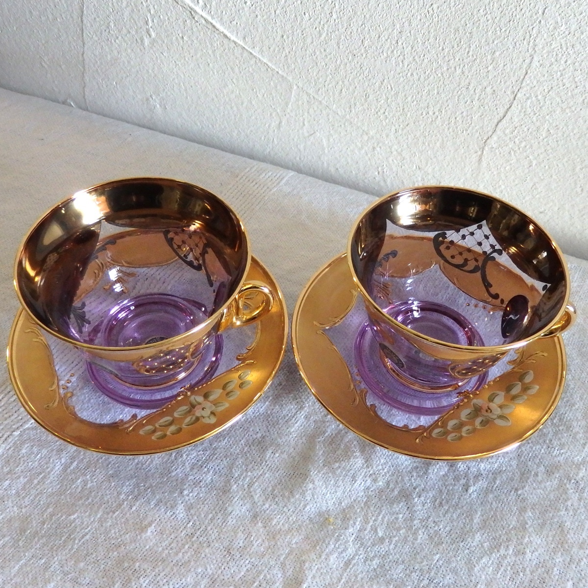 MURANO ムラノ ヴェネチアングラス 金彩 カップ ＆ ソーサー 2客セット 