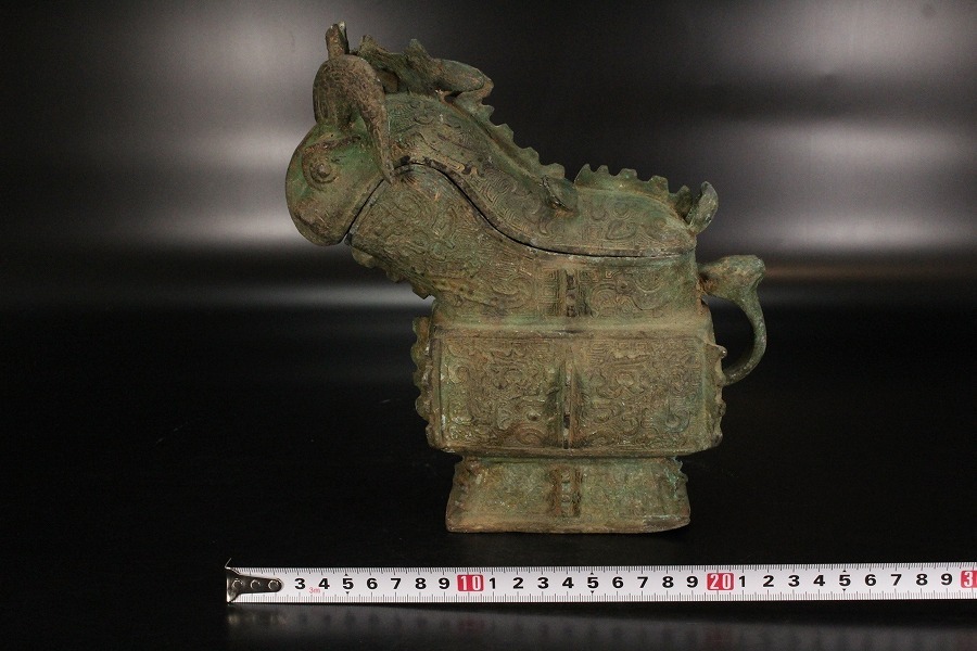 金閣】中国美術 青銅 獣面 角光 旧家蔵出(ZD364) 青銅饕餮文斝｜収蔵品
