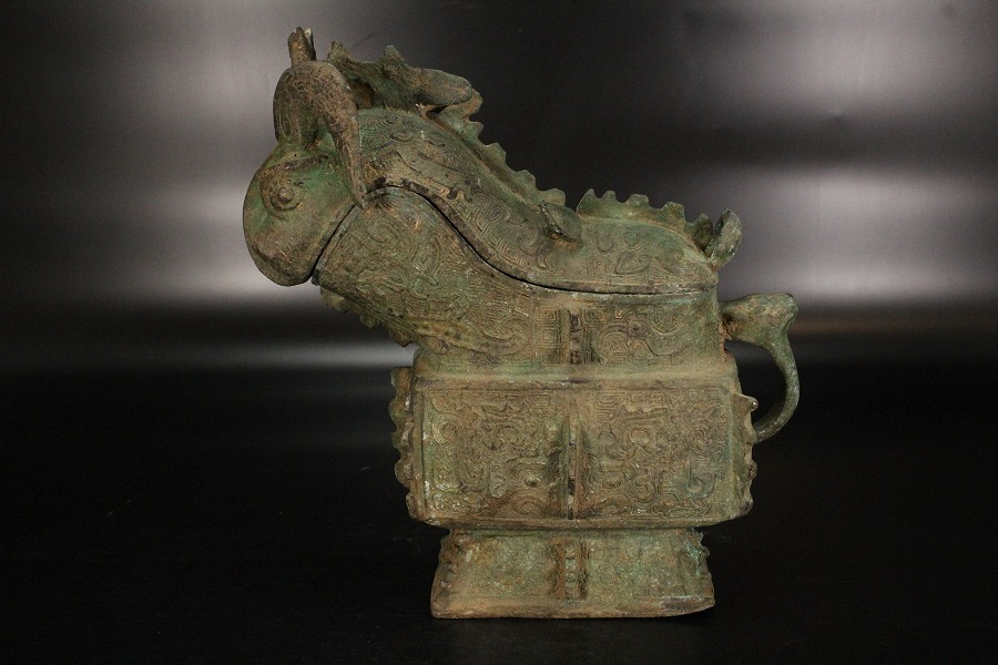 金閣】中国美術 青銅 獣面 角光 旧家蔵出(ZD364) 青銅饕餮文斝｜収蔵品
