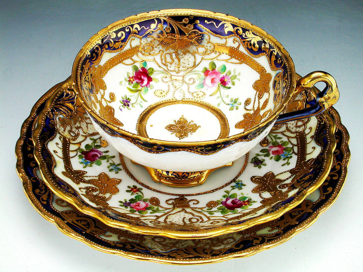 オールドノリタケ銘品 オールドノリタケ・金盛上藍帯華装飾紋