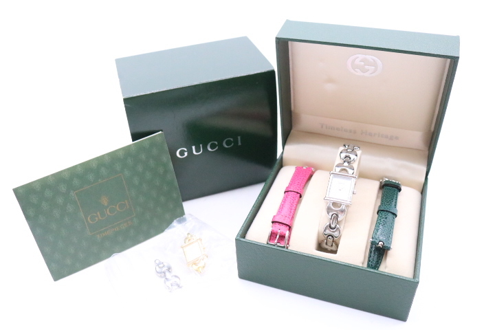 ト葛】GUCCI/グッチ 腕時計 チェンジベルト1800L シルバー/グリーン