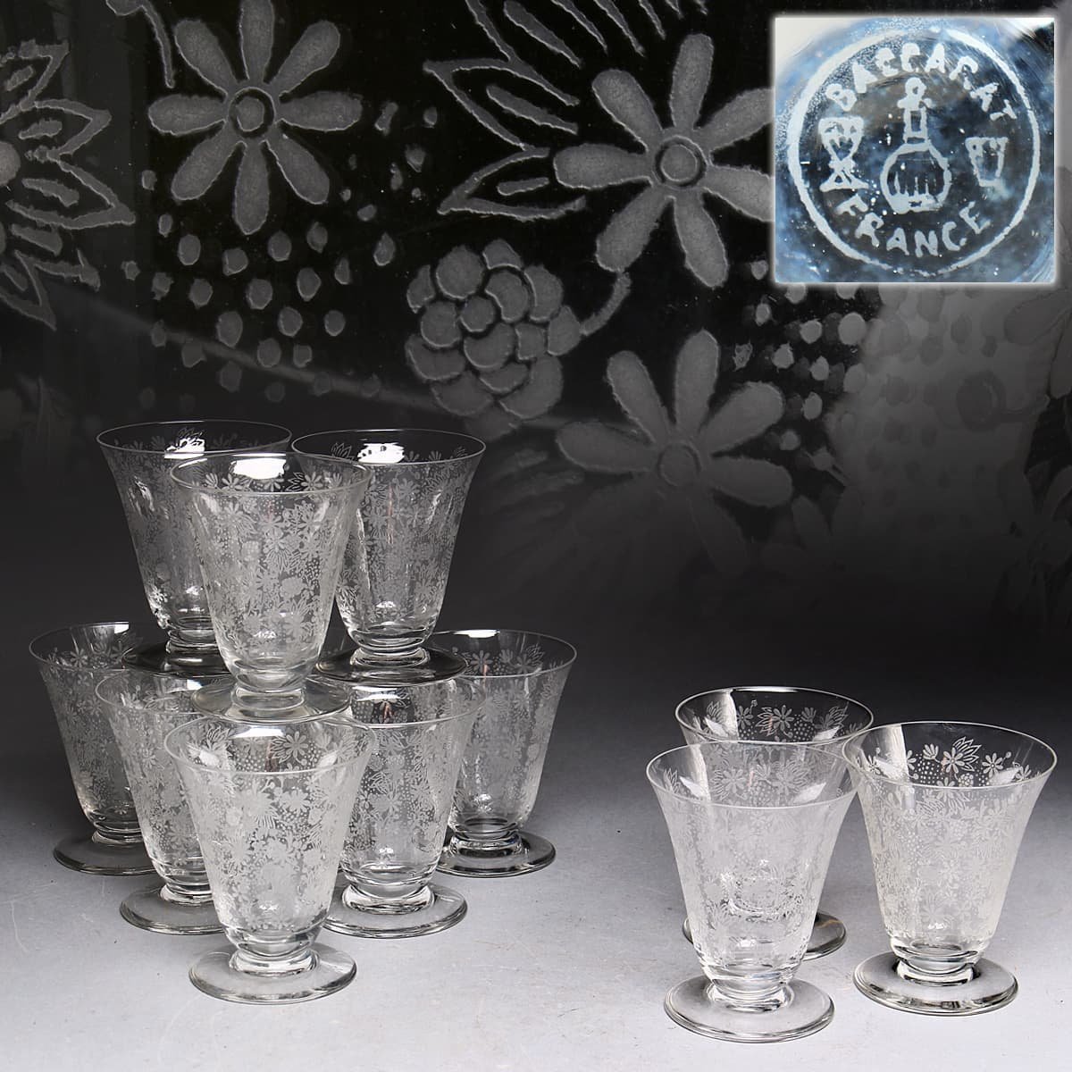 CL291 アンティーク【Baccarat/バカラ】リド(LIDO) 花文刻 グラス 高
