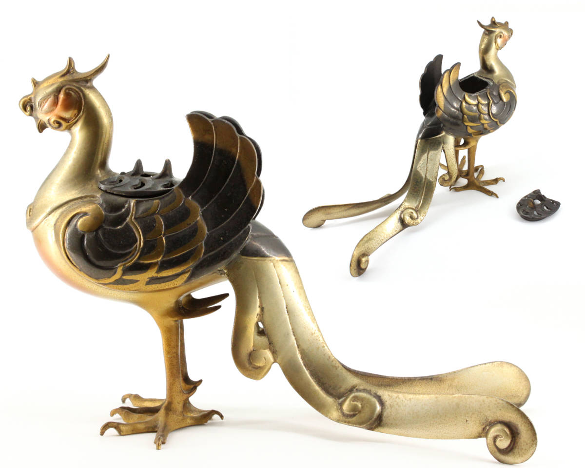 鳳凰香炉 古銅製 時代物 約1600克 旧藏 公式通販 明治期 銅器獅子火屋龍耳 | 古銅製 香炉⁄香器『高岡銅器鳳凰