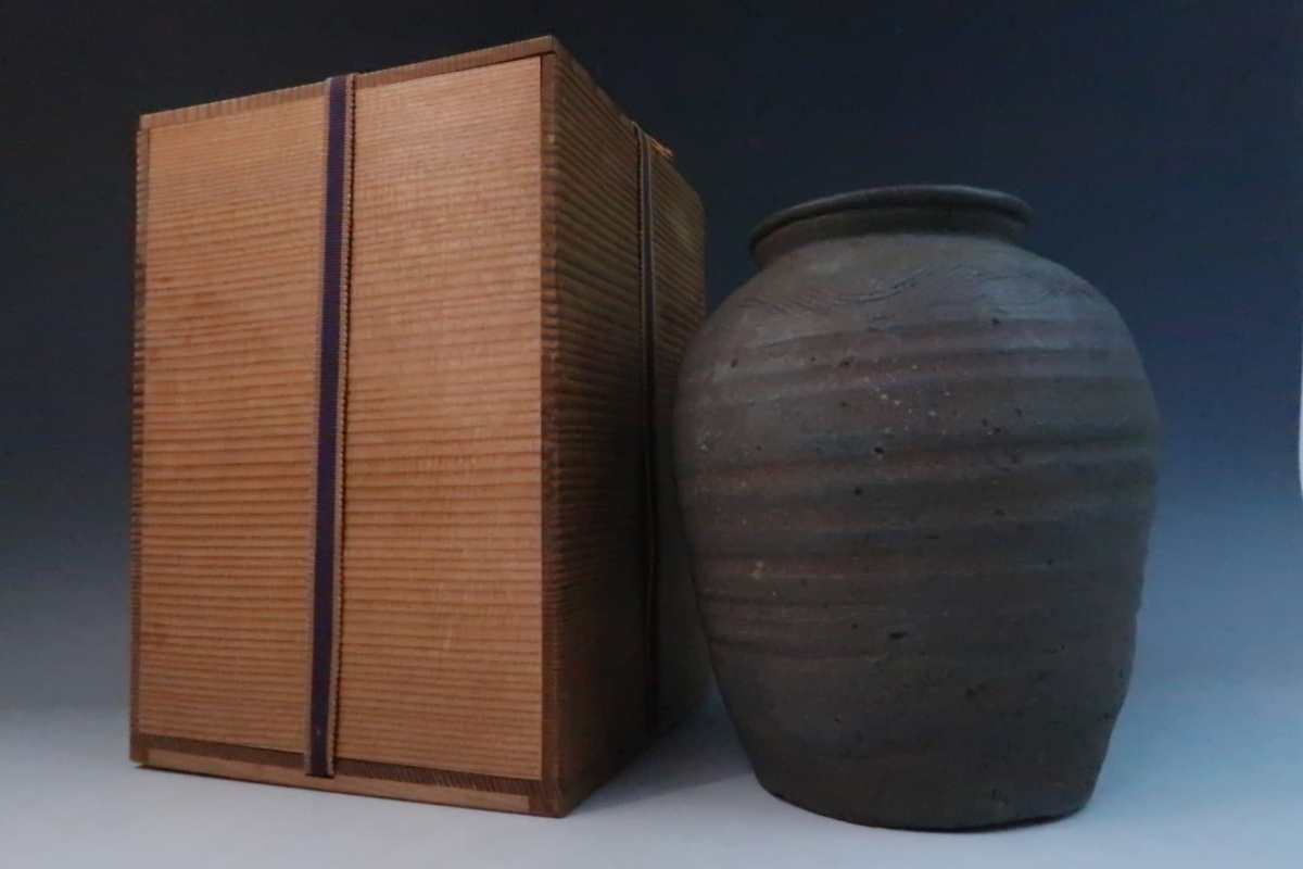 時代物 備前焼 古備前 櫛描波状文壺 花入 花瓶 飾壺 無傷 焼締 胡麻 窯 