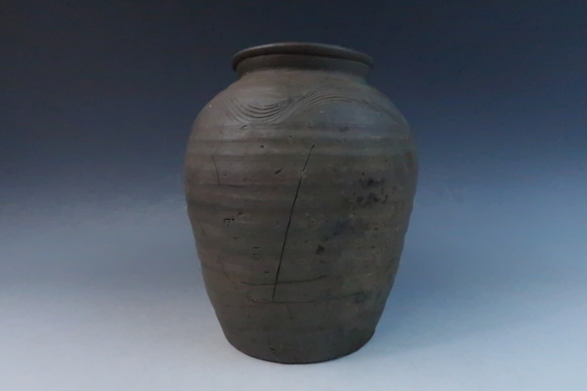 時代物 備前焼 古備前 櫛描波状文壺 花入 花瓶 飾壺 無傷 焼締 胡麻 窯 