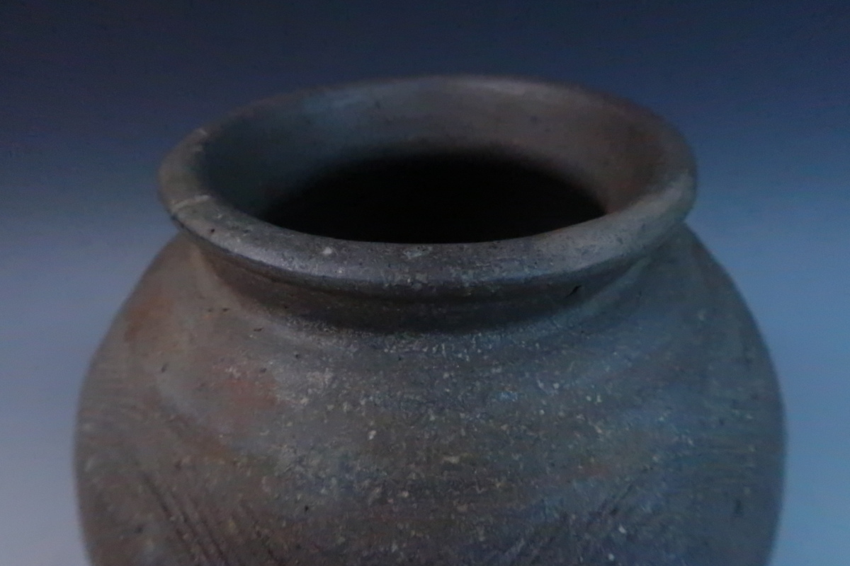 時代物 備前焼 古備前 櫛描波状文壺 花入 花瓶 飾壺 無傷 焼締 胡麻 窯 