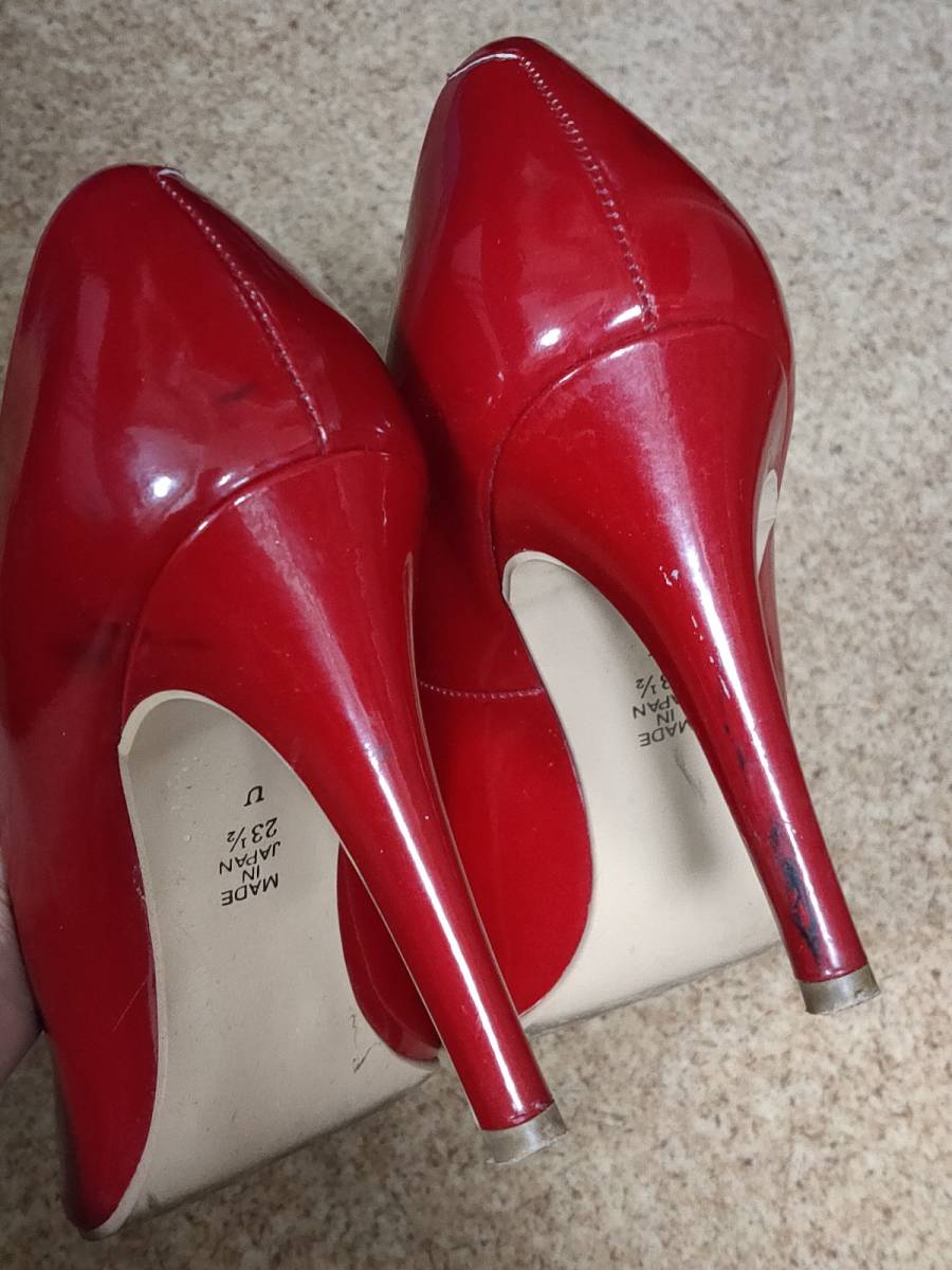 ☆USED☆ DIANA ☆ 本革 エナメルレザー パンプス ピンヒール 赤 中古