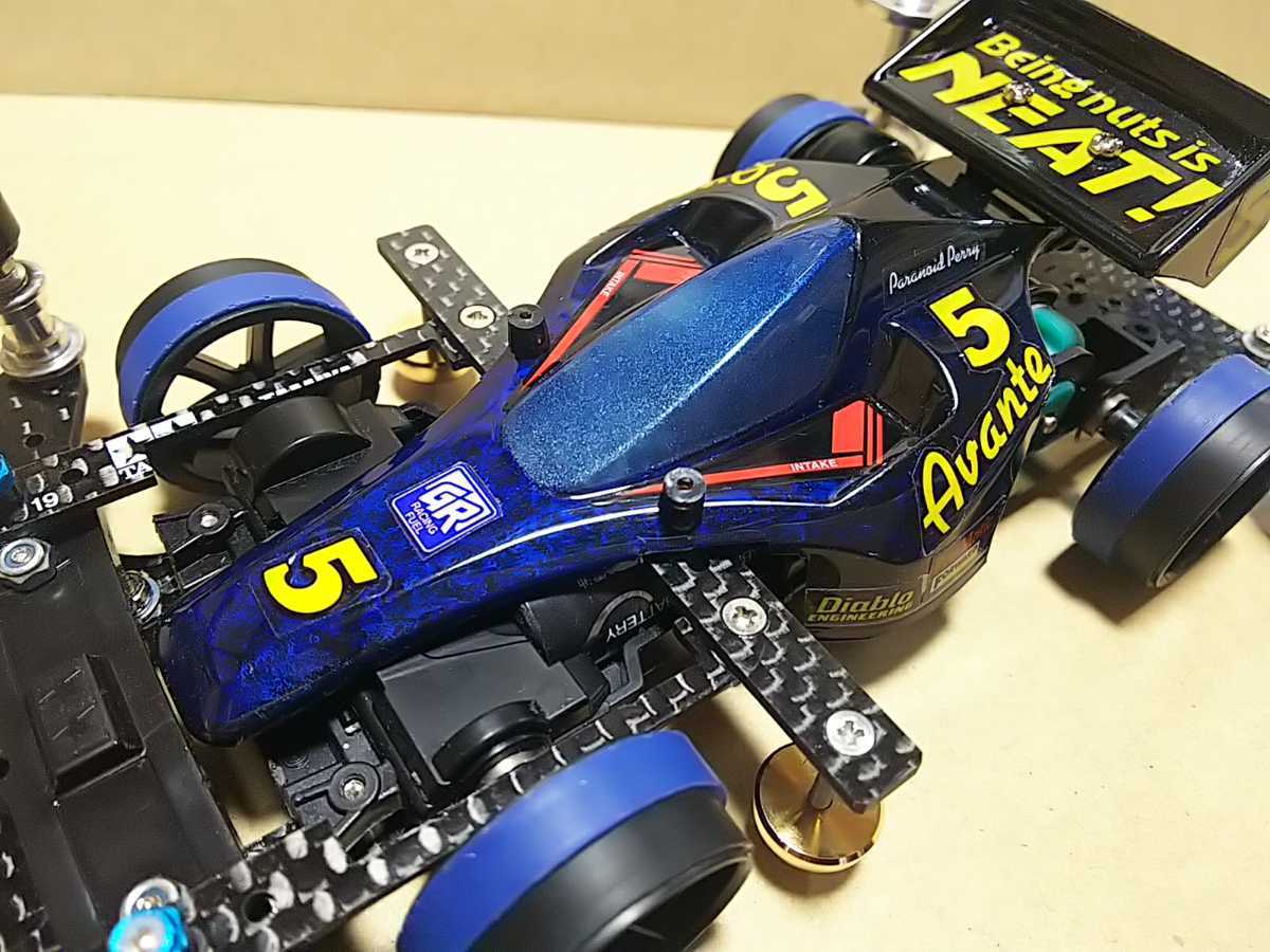 ミニ四駆 アバンテjr. 完成品 VZシャーシ AT独立スラダン 提灯 紺色 