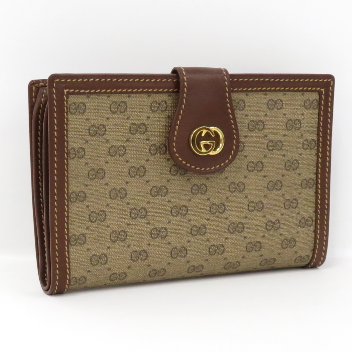 GUCCI ヴィンテージ マイクロGG 二つ折り財布 がま口 レザー ブラウン 
