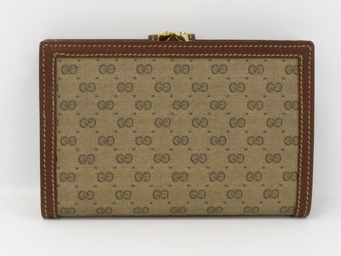 GUCCI ヴィンテージ マイクロGG 二つ折り財布 がま口 レザー ブラウン 