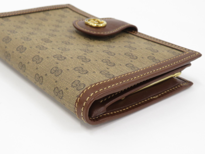 GUCCI ヴィンテージ マイクロGG 二つ折り財布 がま口 レザー ブラウン 