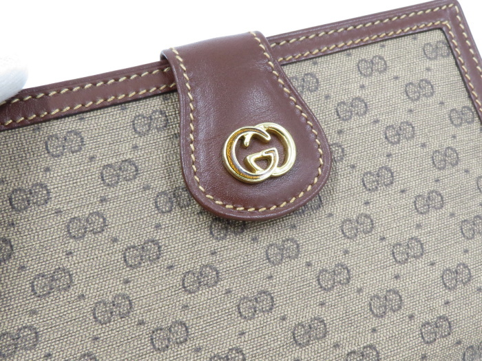 GUCCI ヴィンテージ マイクロGG 二つ折り財布 がま口 レザー ブラウン 