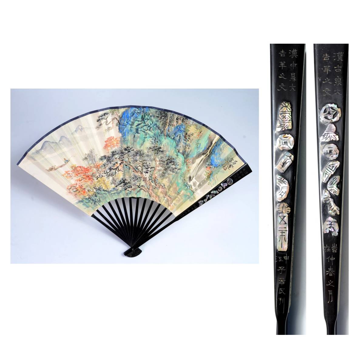 ♥中国製　墨　φ１４３ｍｍ　２９２ｇ　箱付き　骨董　古玩 緑屋hc□ 中国古玩 書画墨 4点 大好山水 金巻墨 等 書道具 唐物 時代物