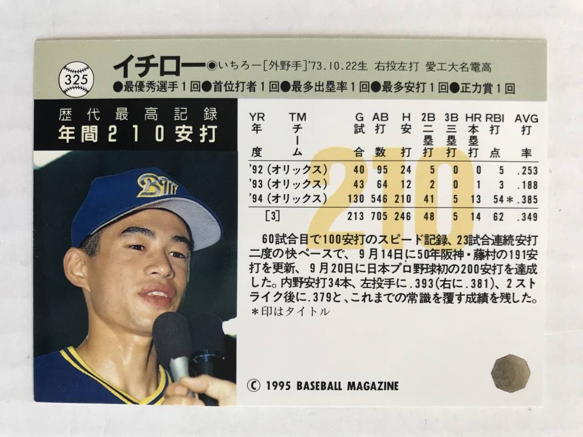 イチロー 直筆サインカード（プライベート）1995 BBM #325