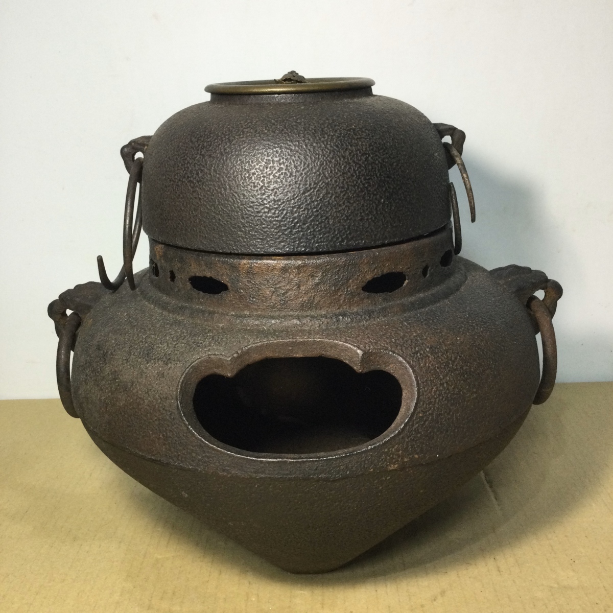 鬼面風炉釜 茶道具 鉄釜 茶道具 真鍮 横35 高さ28(釜)｜売買