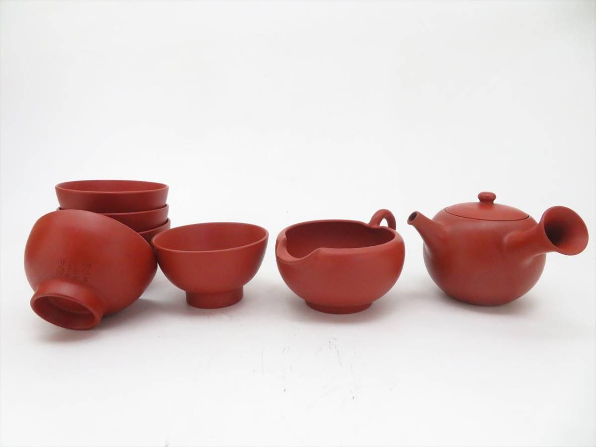 ◇◇佐渡 無名異焼 玉山 作 朱泥 急須 湯冷 茶碗五客 茶器揃 茶道具