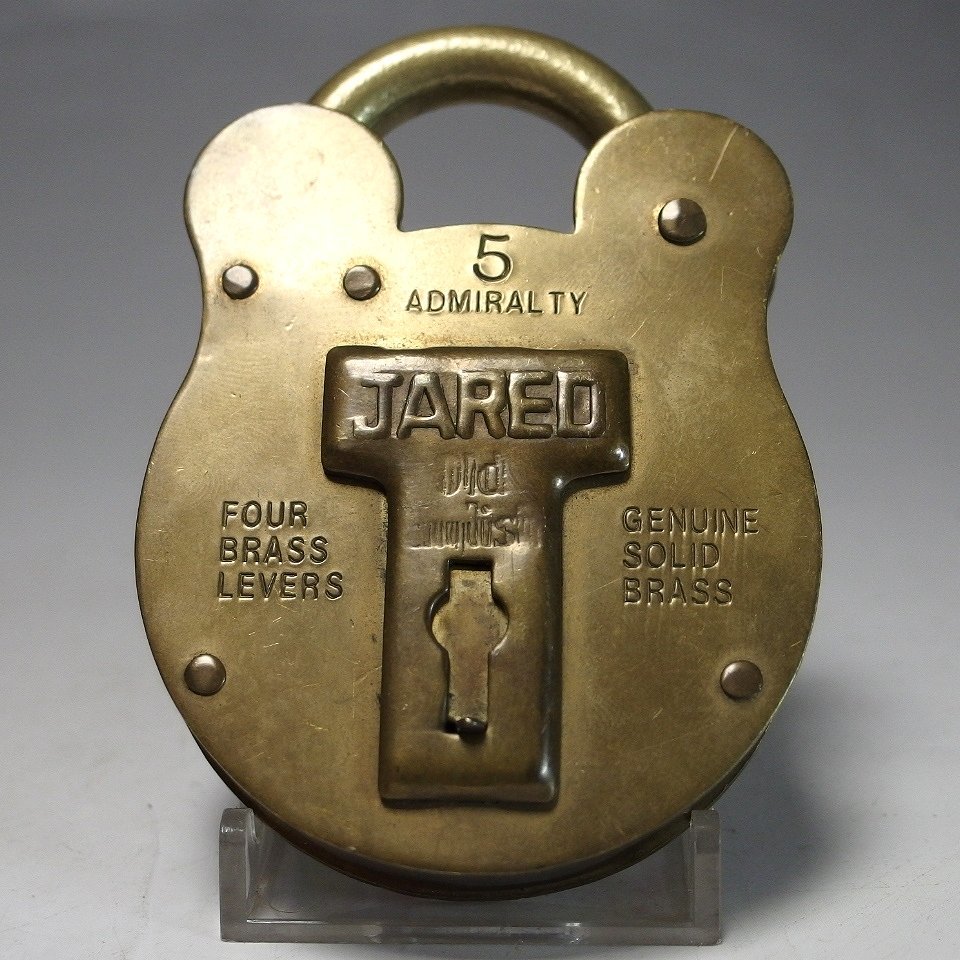 □アンティーク 真鍮製 鍵 南京錠 クマ形 錠前 JARED 9.7cm 259g 美品①