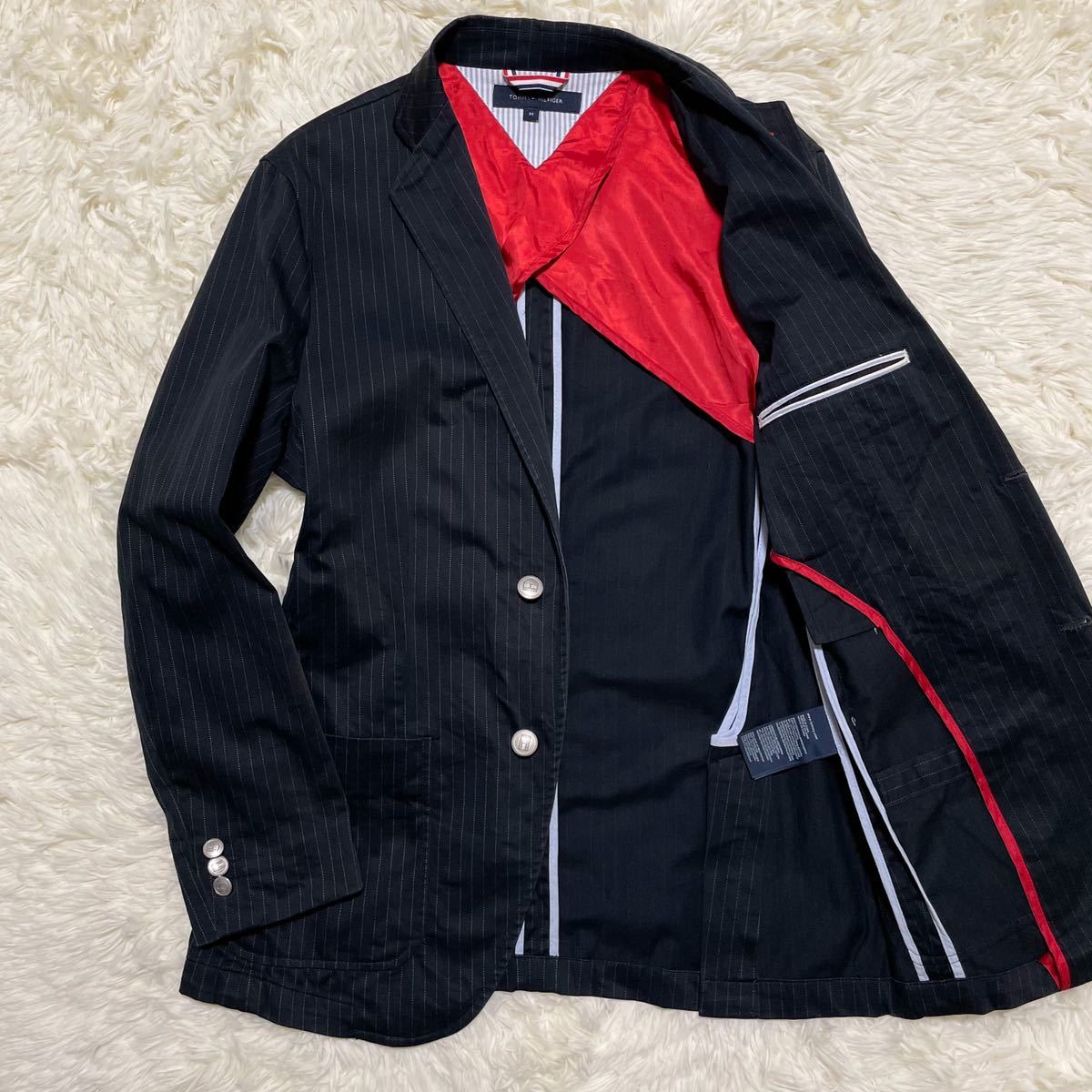 HILFIGER 黒 ジャケット ストライプ入り - メルカリ｜ジャケット