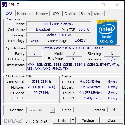 Core Intel i5-5675C CPU LGA1150 0 Cache 65W 3.1GHz SR2FX 4M - : i5 Broadwell процессора