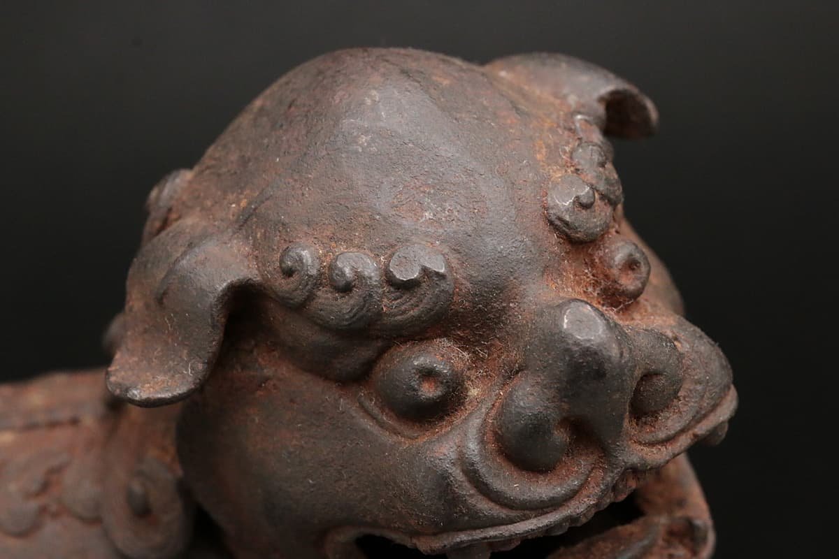 EC437 時代物 古鉄製 獅子鉄香炉 高17.2cm 重1.6kg・鉄造獅子香爐・鐵