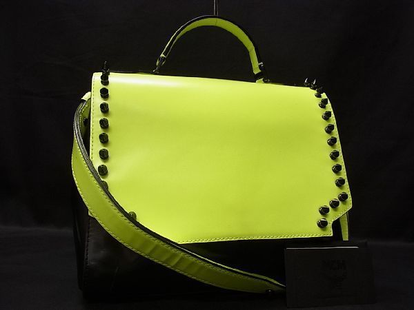 1円 MCM エムシーエム レザー スタッズ 2WAY ワンハンドル 