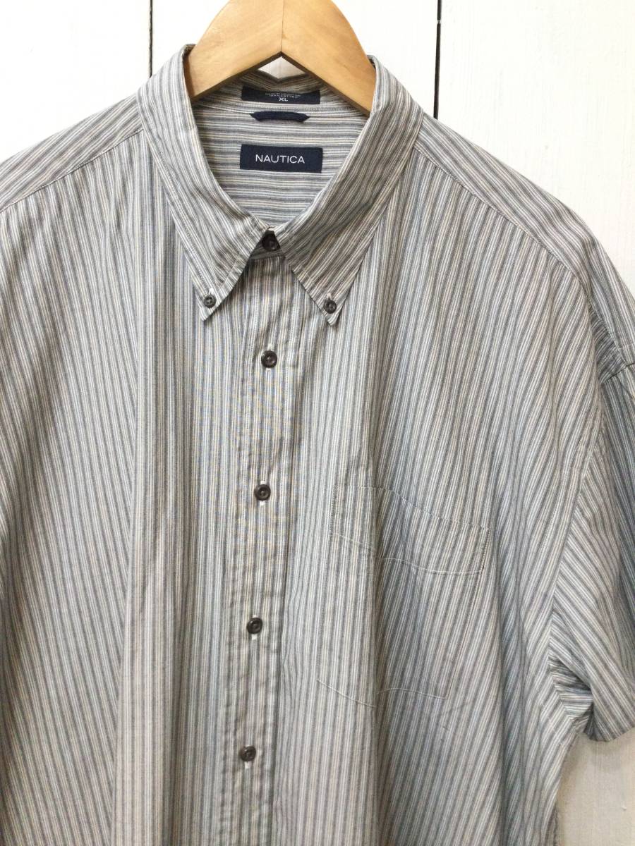 NAUTICA ノーティカ 美品 ボタンダウン コットン半袖シャツ ストライプ 