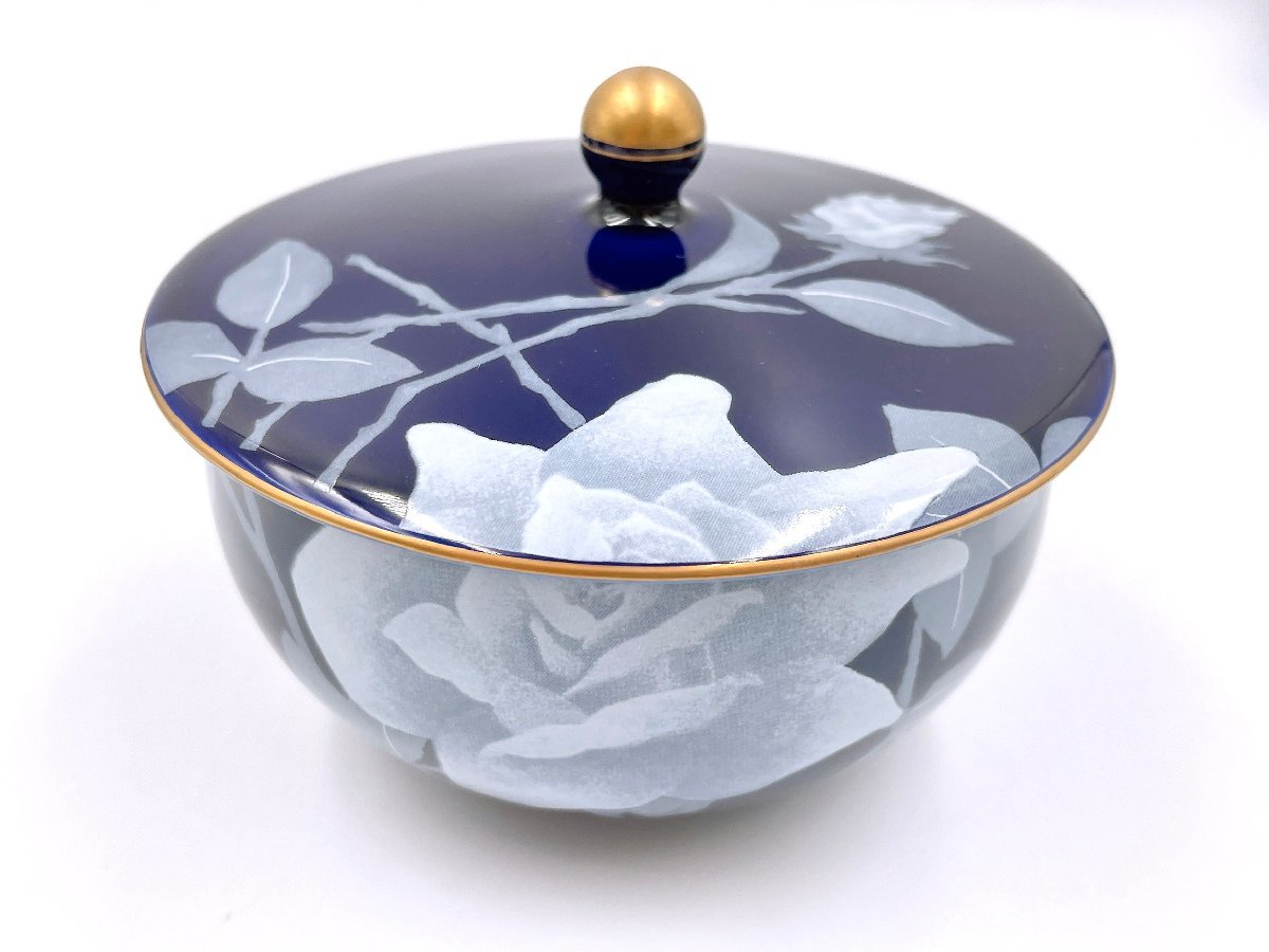 香蘭社 蓋付茶器セット ルリ白ばら 急須・湯呑5客セット 未使用保管