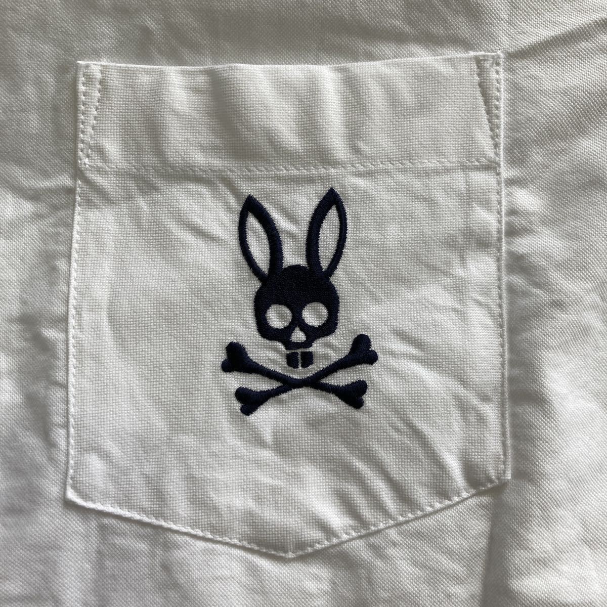 メンズファッション パーカー Bunny ポケットバニー 長袖Tシャツ 美品 希少XLサイズ!! サイコバニー Psycho Bunny 長袖 シャツ Yシャツ スカル刺繍 リブ ニット 切り替え コットン 白 ホワイト トリコロール