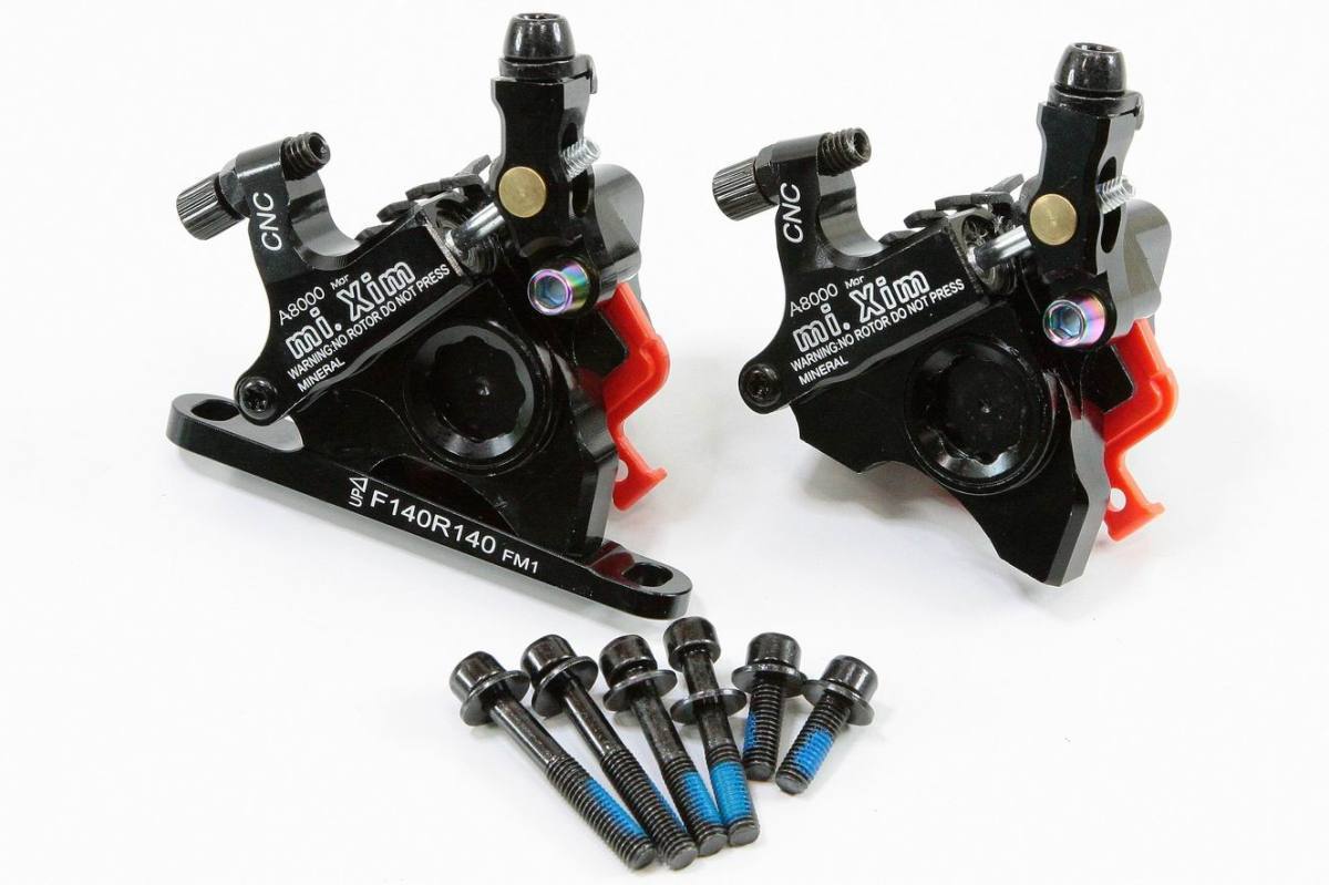 【即納】軽量　ロードバイク用　フラットマウント　ワイヤ式　油圧ディスクブレーキ　A8000　前後セット　黒　前後140mmローター用