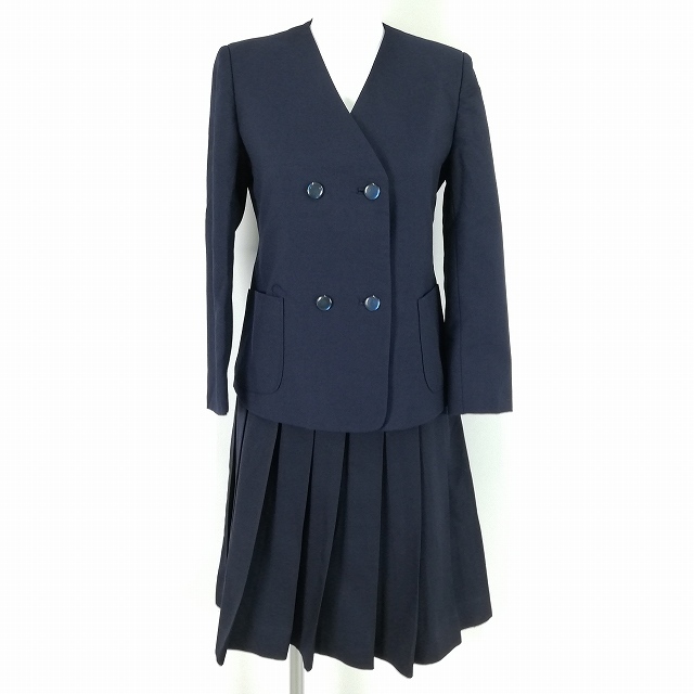 1円 イートン スカート 上下2点セット 冬物 長袖 女子 学生服 中学 高校 紺 森英恵 制服 中古 ランクC NA9406_1