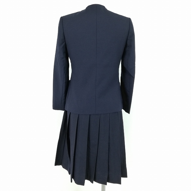1円 イートン スカート 上下2点セット 冬物 長袖 女子 学生服 中学 高校 紺 森英恵 制服 中古 ランクC NA9406_2
