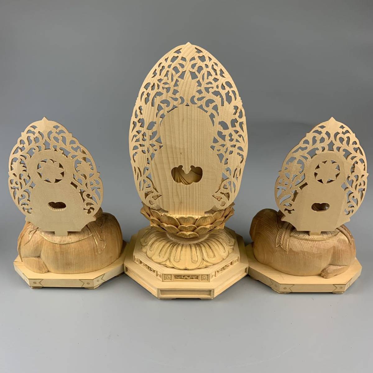 仏像 彫刻 木造 木彫 釈迦三尊 仏像 釈迦如来 普賢菩薩 文殊菩薩 仏教