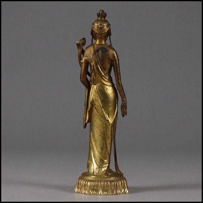 金工美術 高岡銅器【彫刻家 牧田秀雲 作】銅製 観音菩薩立像 仏像 佛像