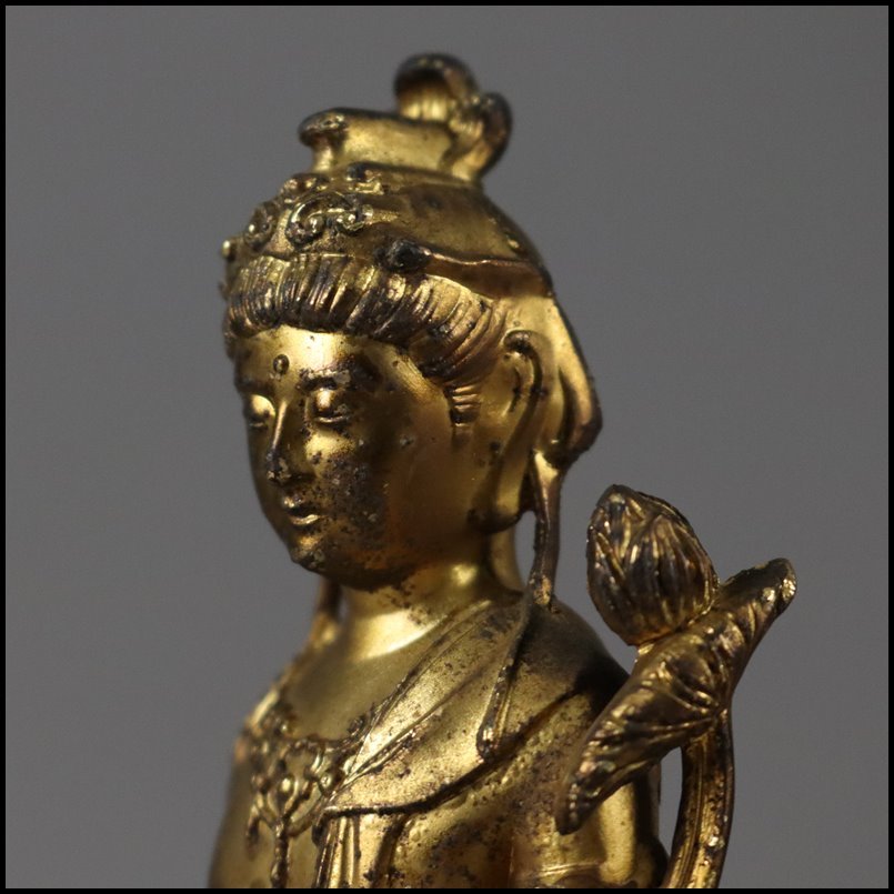 金工美術 高岡銅器【彫刻家 牧田秀雲 作】銅製 観音菩薩立像 仏像 佛像
