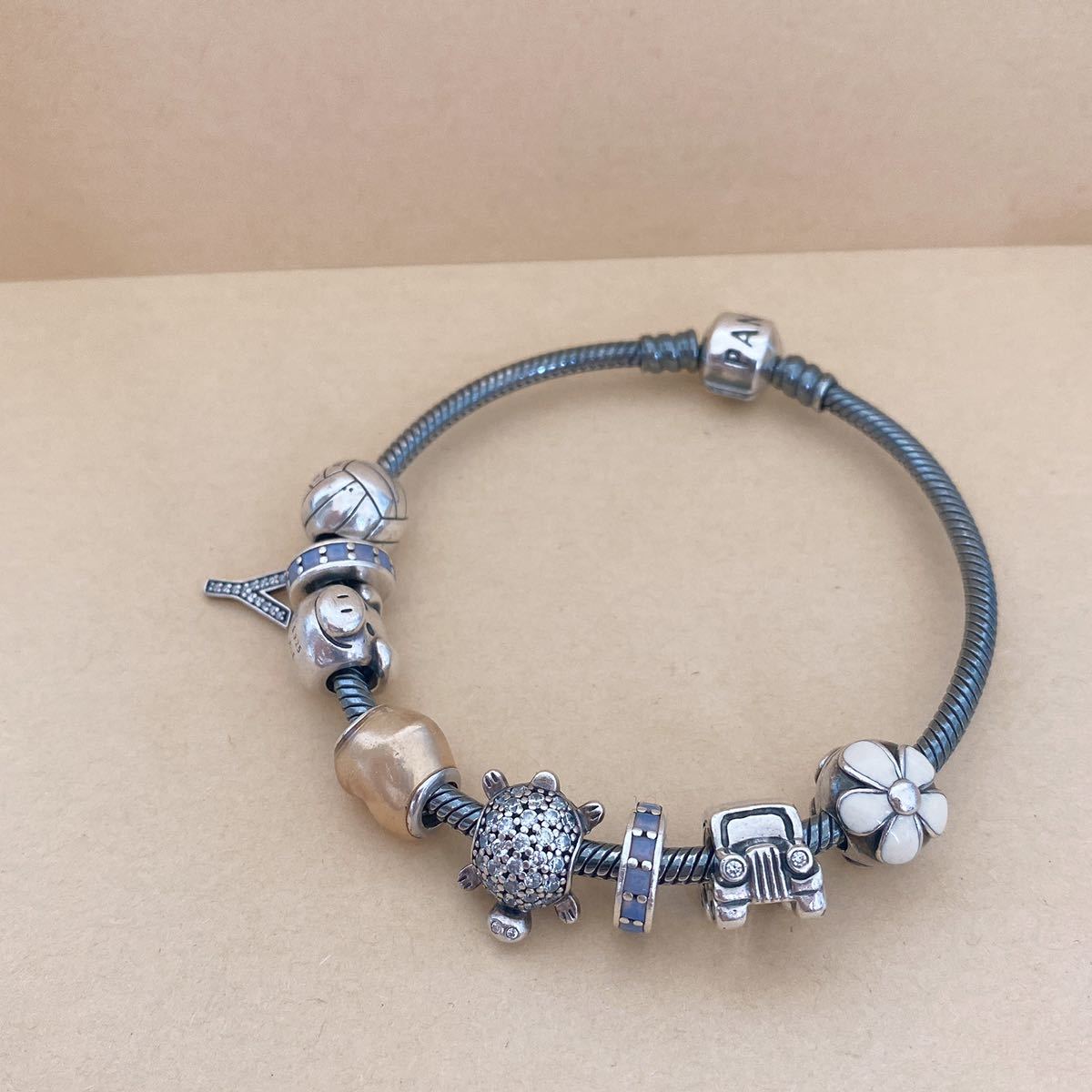 1円 PANDORA パンドラブレスレット シルバーブレスレット チャーム付き 