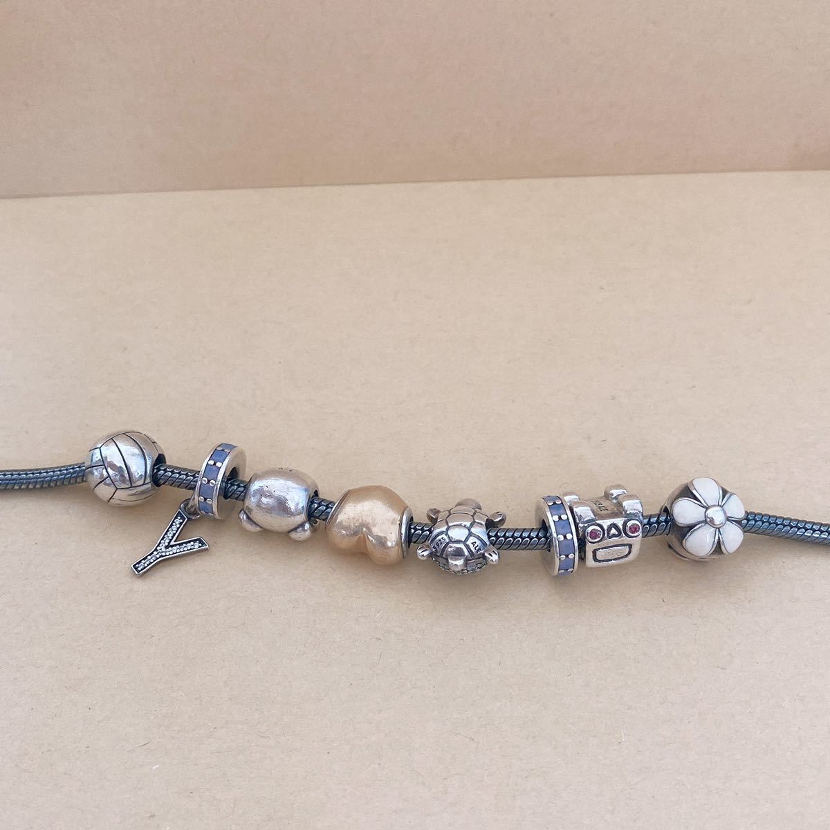 1円 PANDORA パンドラブレスレット シルバーブレスレット チャーム付き 