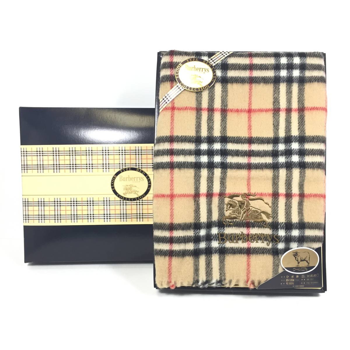 ▽【未使用】BURBERRY バーバリー ひざ掛け ノバチェック ウール100
