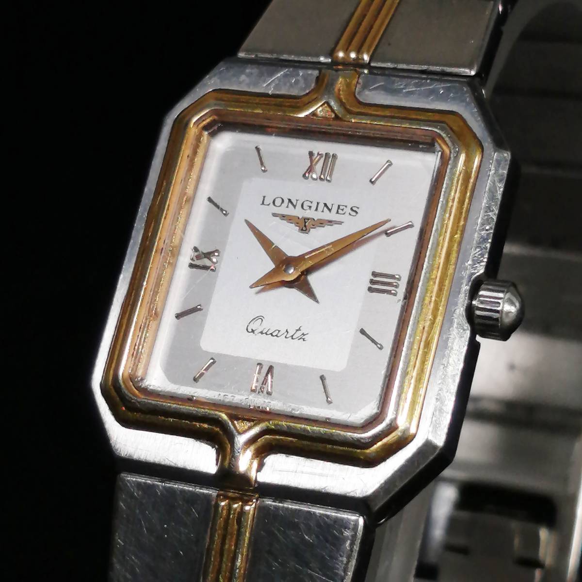 電池交換済 LONGINES フラッグシップ 腕時計 スクエア コンビ