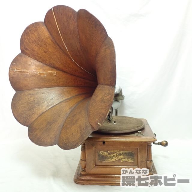 0KQ17◇当時物 古い 三光堂 蓄音機 DISC GRAPHOPHONE 動作OK 破損あり